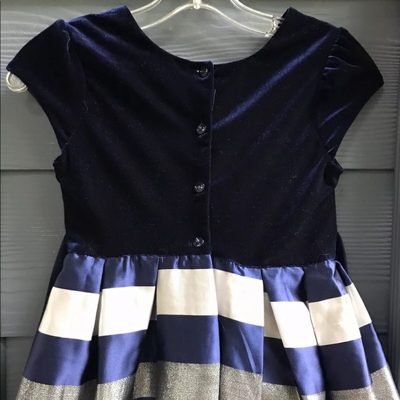 Jona Michelle Girl Dress Sz 8 Blue Silver Top Velvet Lined String Button Closure - Picture 4 of 9